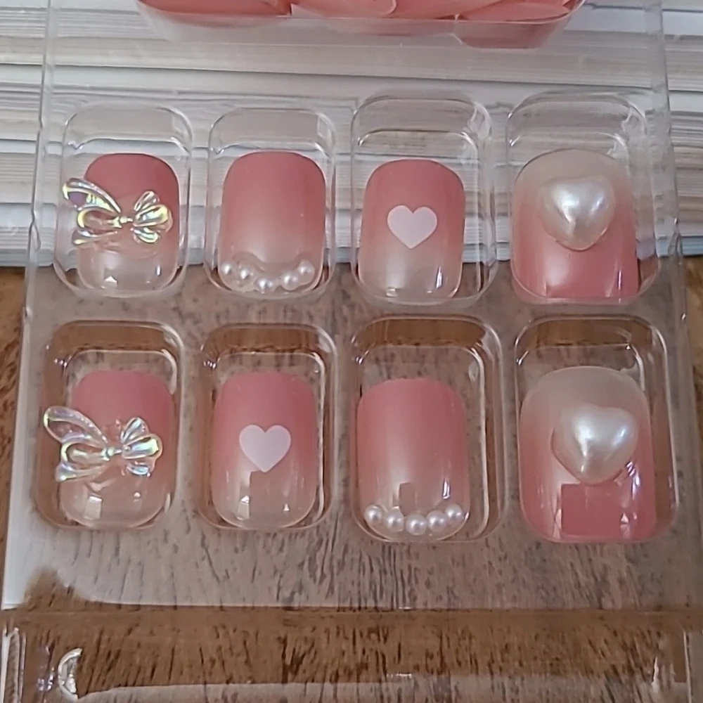 2/$16 3D Heart Bows Pearls Press On Nails